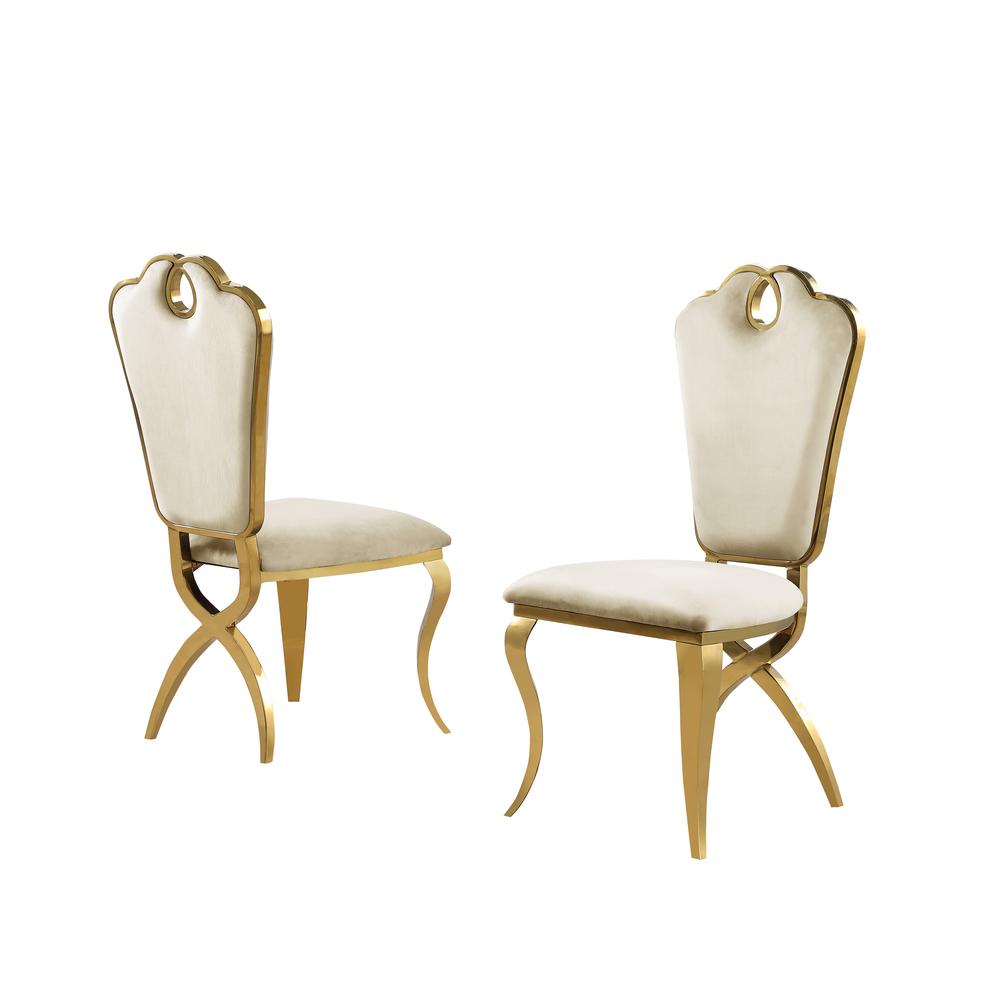 Gernot Cream Velvet with Gold Dining Chairs, Set of 2. Picture 2