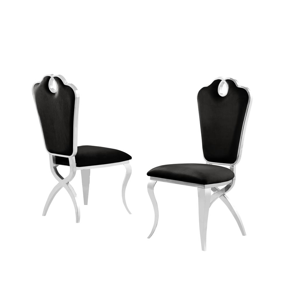 Gernot Black Velvet with Stainless Steel Dining Chairs, Set of 2. Picture 2