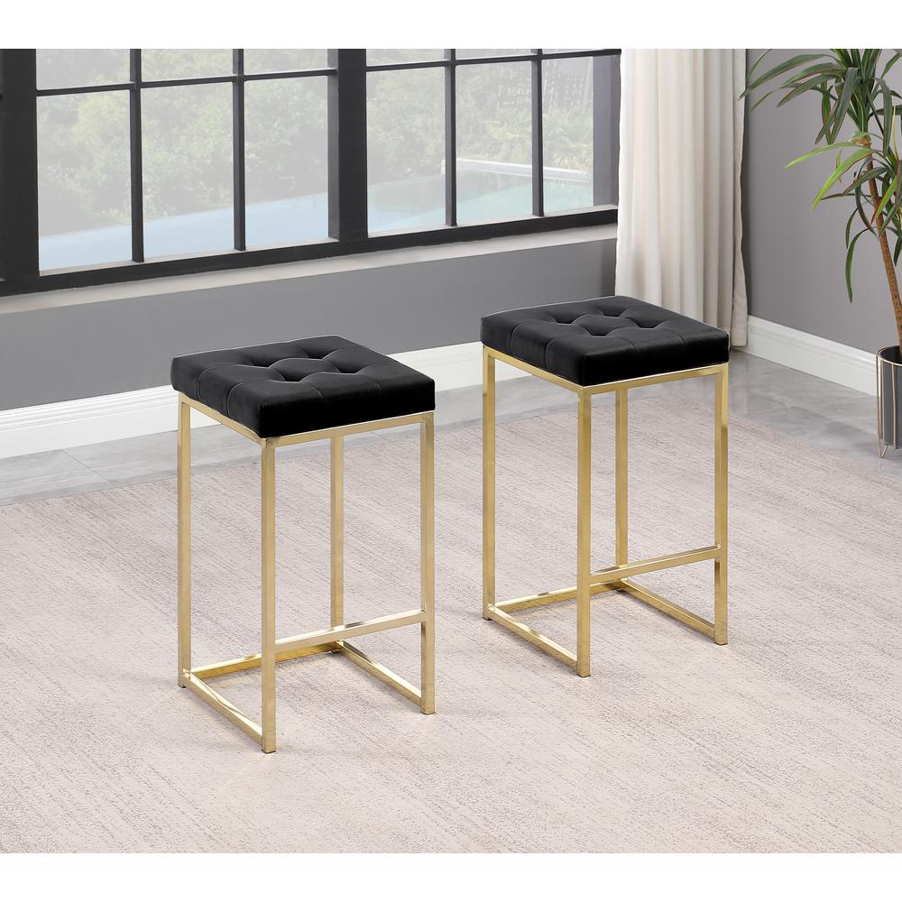 Jersey Black Velvet Counter Height Stool in Gold (Set of 2). Picture 2
