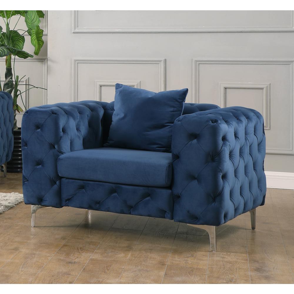 Best Master Furniture Nigel 3 Piece Transitional Velvet Sofa Set in Blue. Picture 2