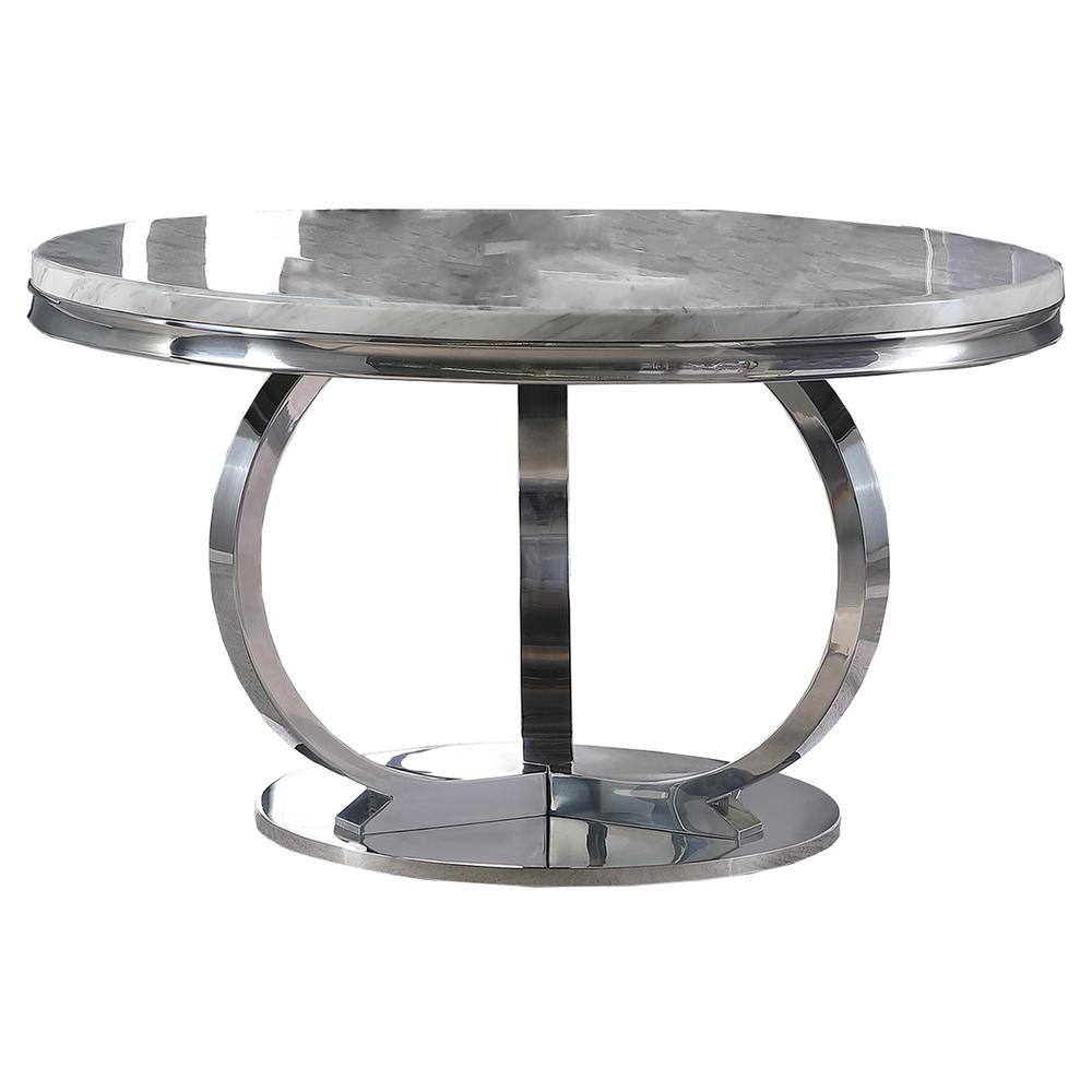 Lexington 52" Round White Faux Marble Dining Table. Picture 1