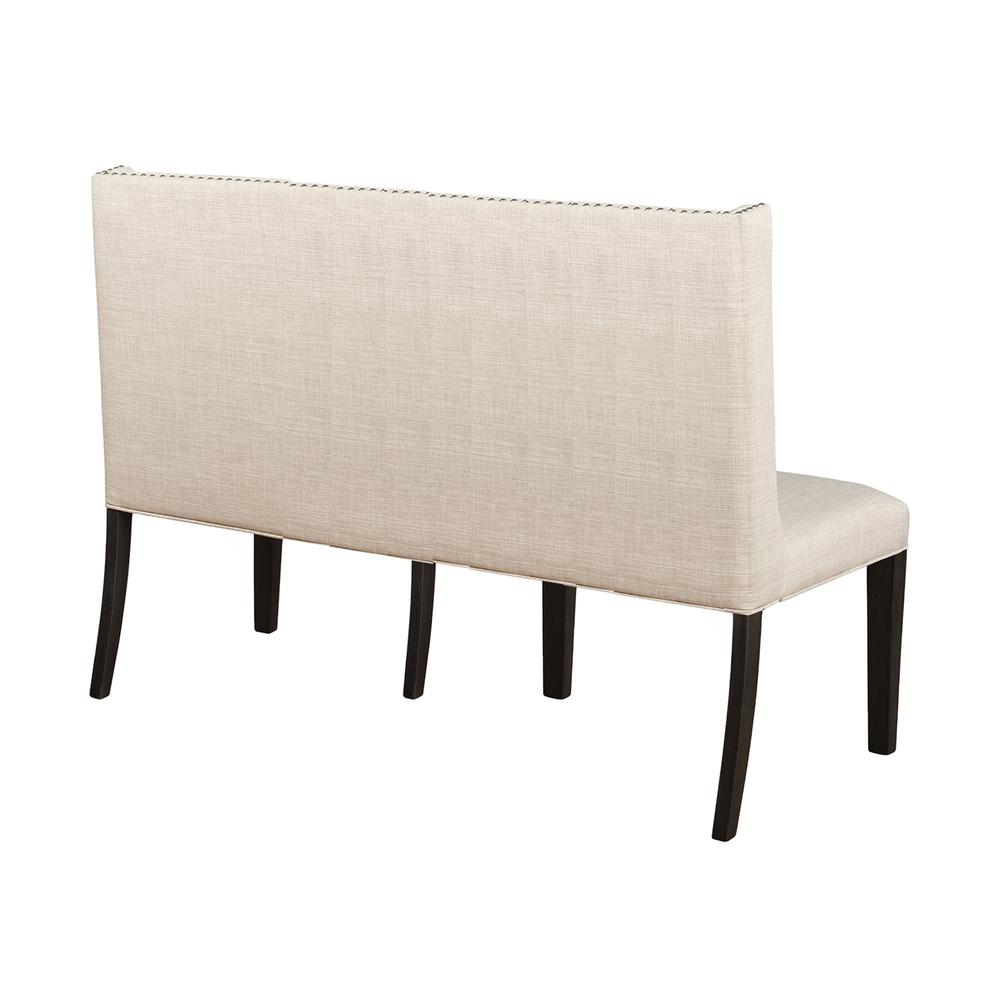 Mia Linen Upholstered Wood Banquette Bench in Beige with Nailhead Trim. Picture 3