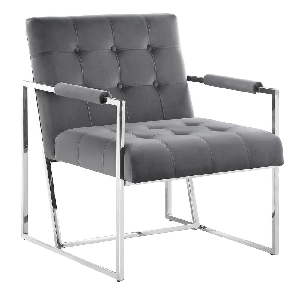 Luxor Gray Velvet Modern Accent Chair in Silver. Picture 1