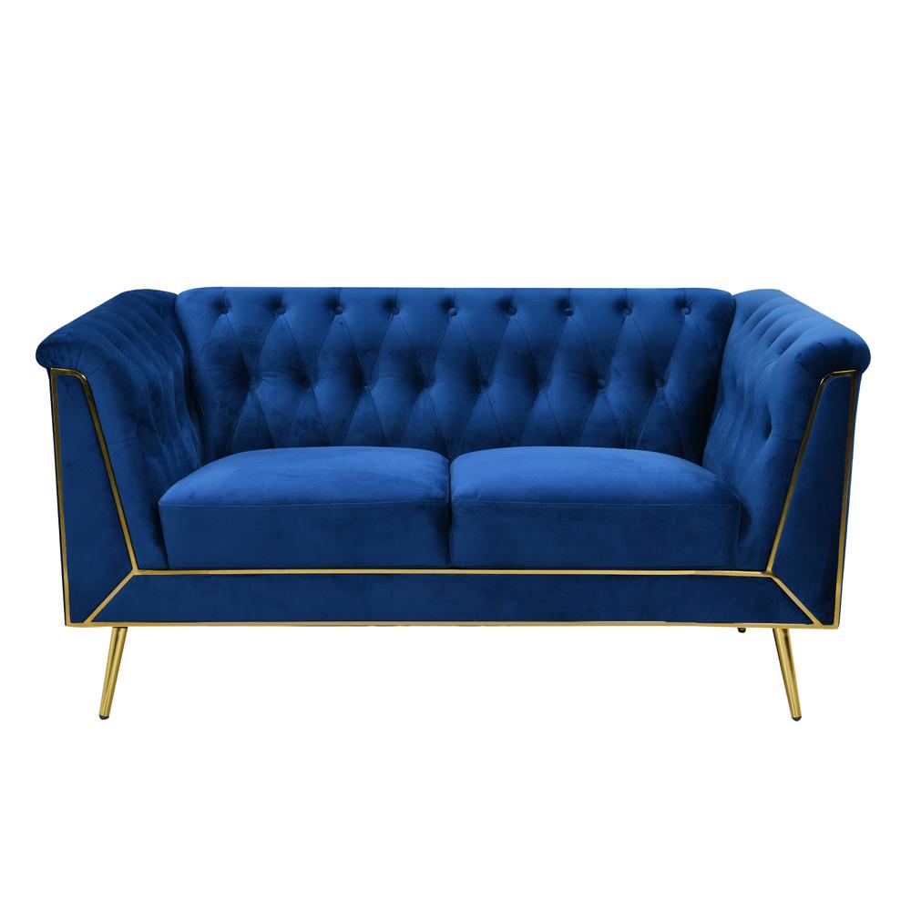 Ninian Blue Velvet with Gold Accent Loveseat. Picture 2
