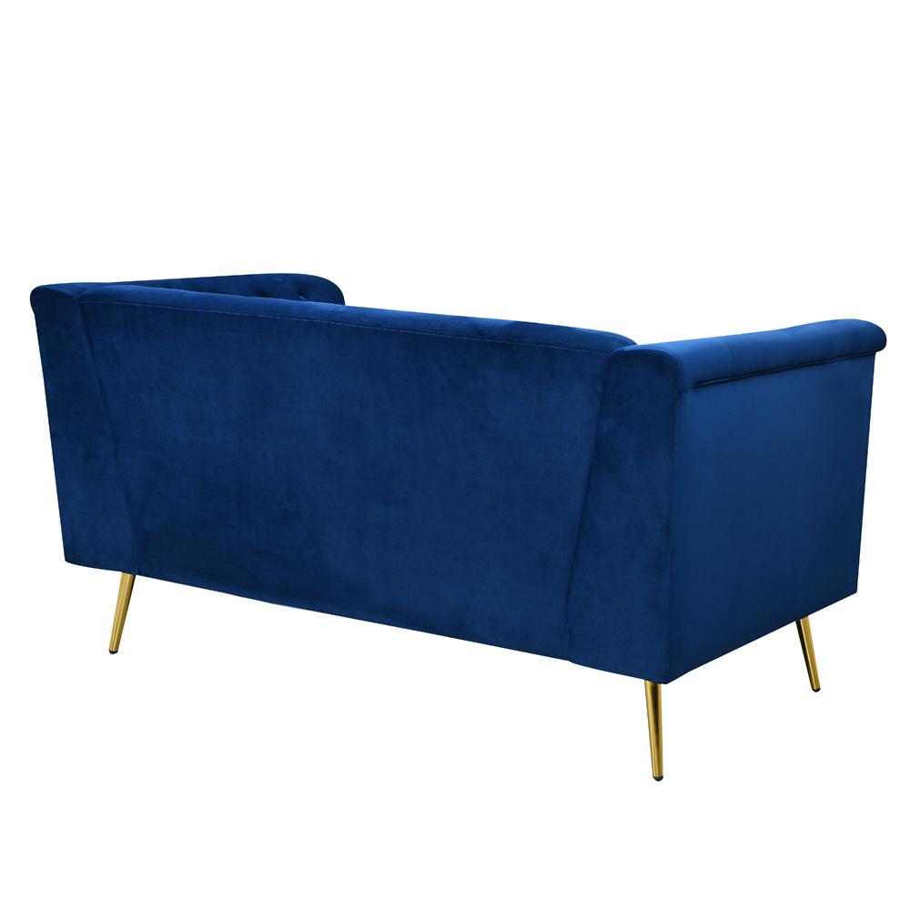 Ninian Blue Velvet with Gold Accent Loveseat. Picture 3
