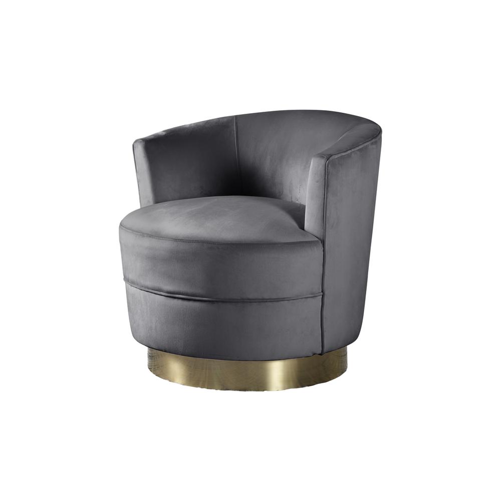 Ava Grey Velour w/ Gold Base Swivel Accent Chair. Picture 1