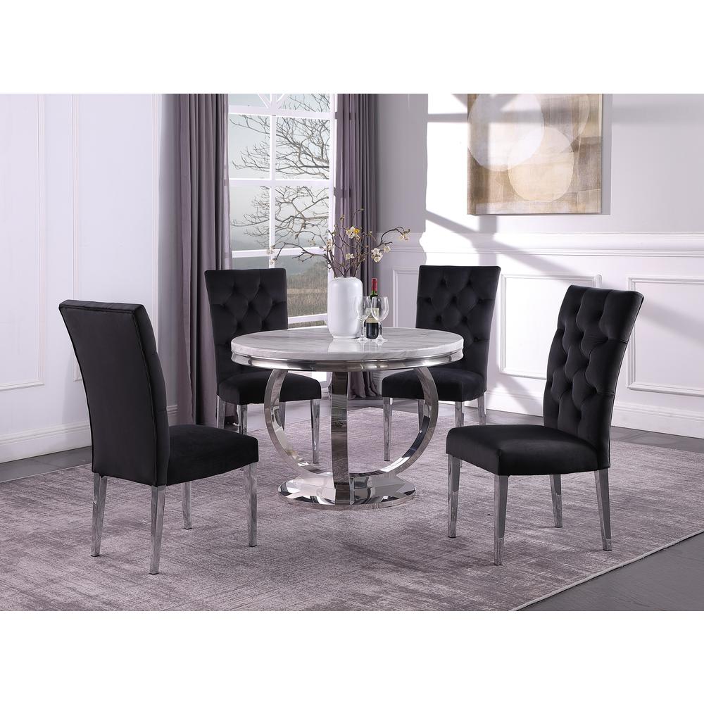 Layla 5-piece Modern Faux Marble Round Dining Set in Black. Picture 1