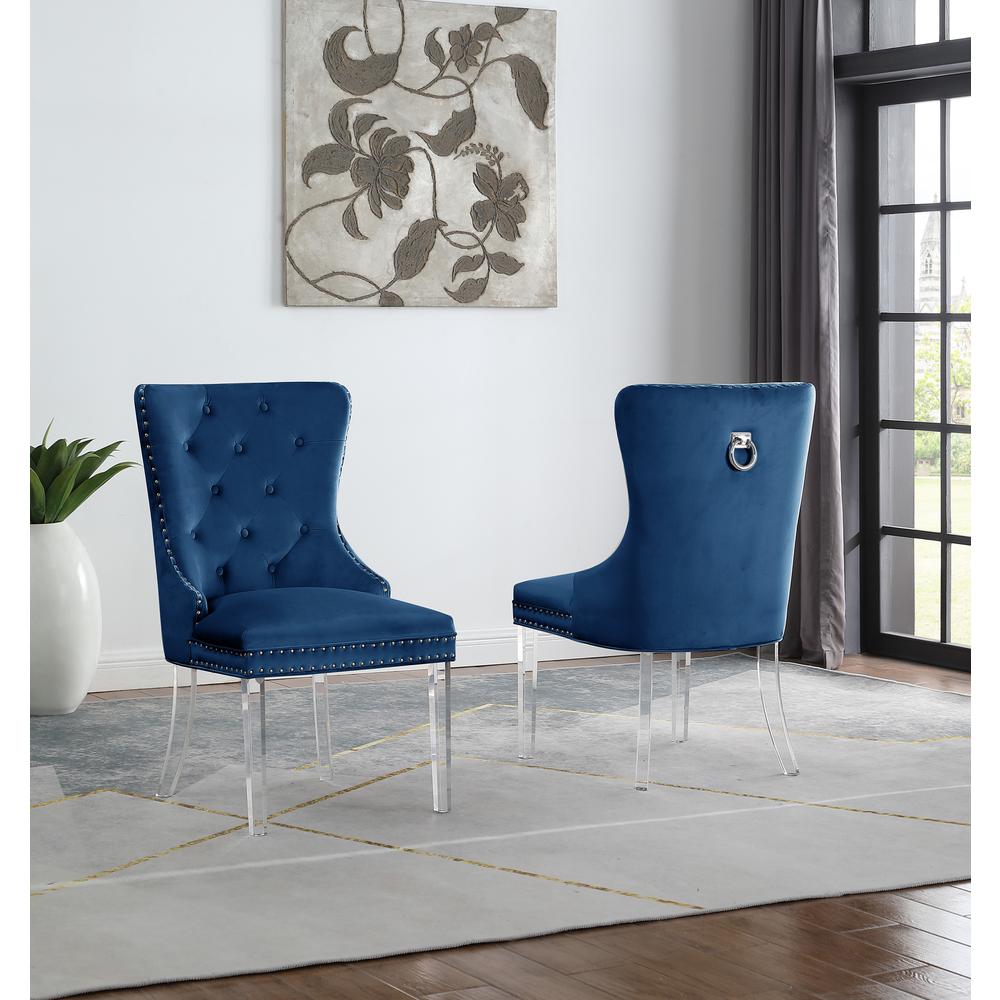 Leah Blue Tufted Velvet with Acrylic Leg Dining Chairs (Set of 2). Picture 2