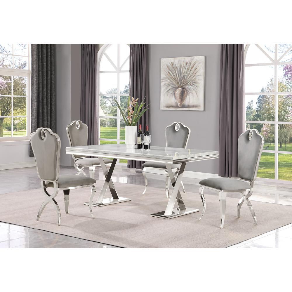 Gernot Grey with Stainless Steel 5-Piece Rectangle Dining Set. Picture 6