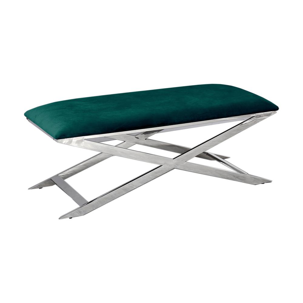 Best Master Furniture Modern Velvet with Stainless Steel Accent Bench in Green. Picture 1