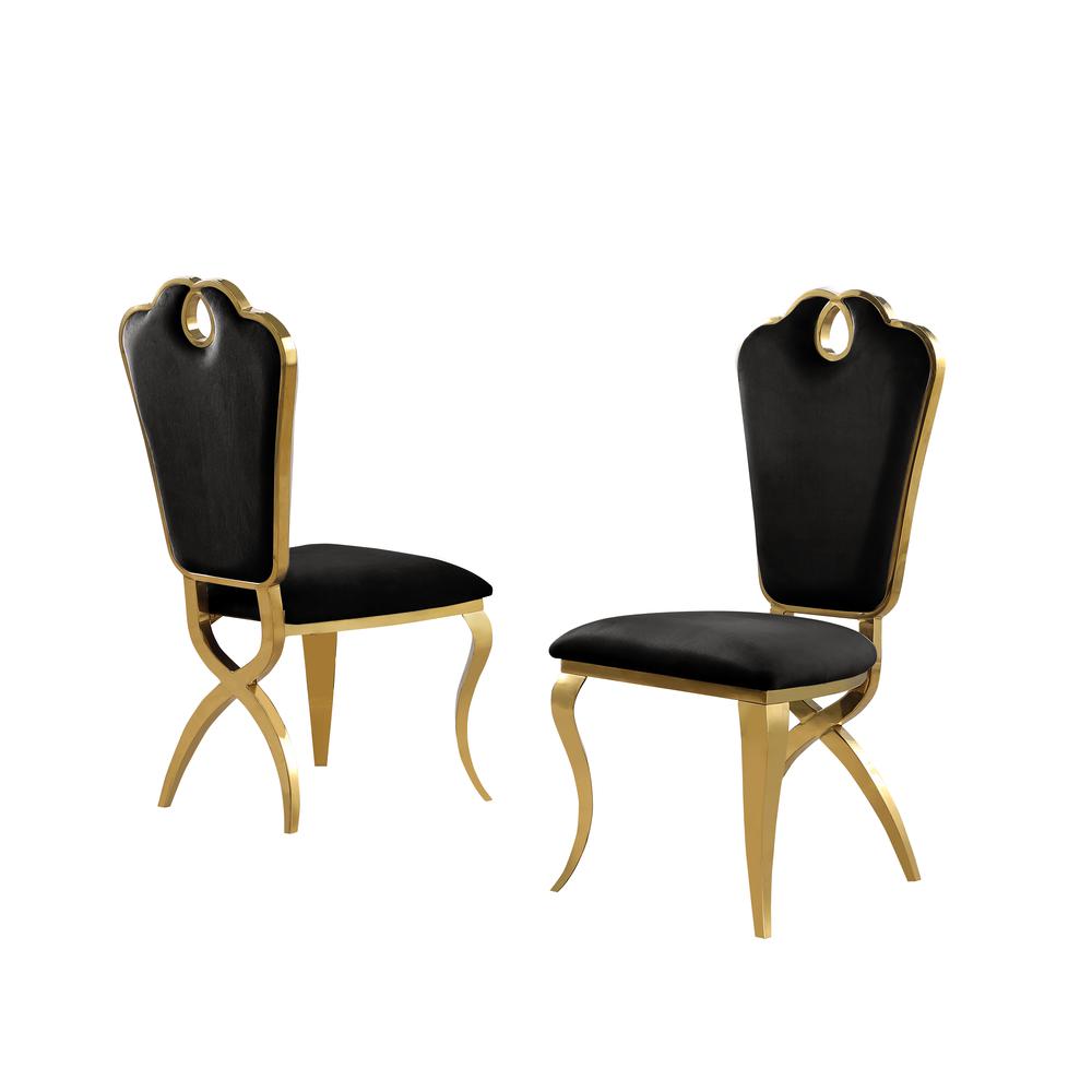 Gernot Black Velvet with Gold Dining Chairs, Set of 2. Picture 2