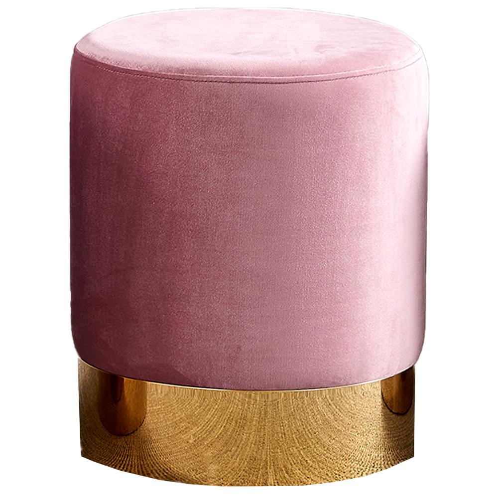 Round Modern Velvet Accent Stool in Pink. The main picture.