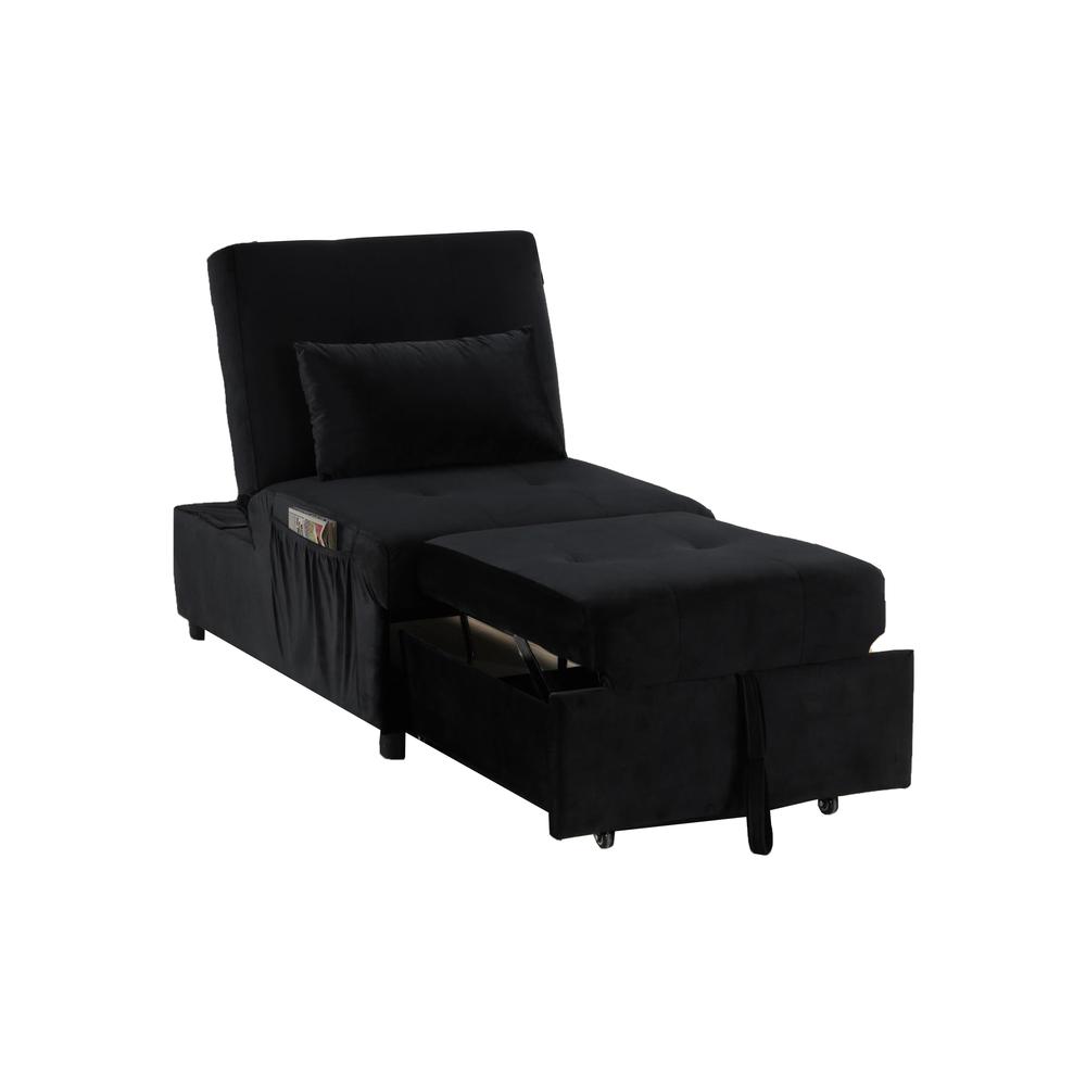 Bayani 72" Velvet Adjustable Sleeper Lounge Chaise, Black. Picture 1