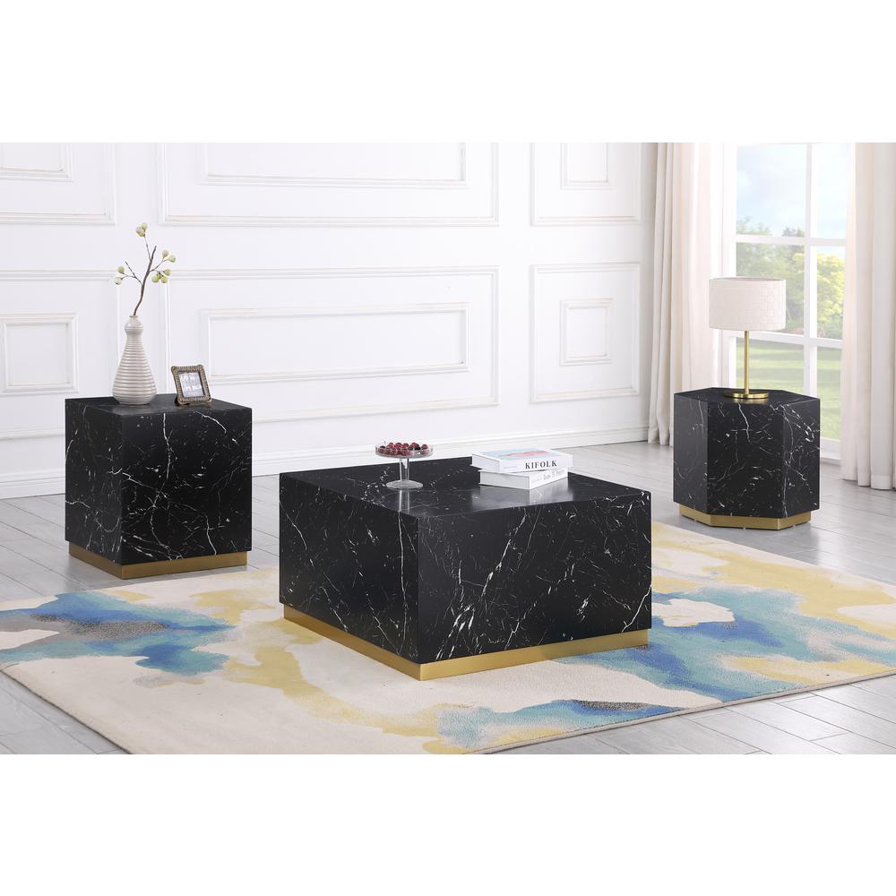 Zhuri Hexagon Faux Marble Black End Table in Gold. Picture 3