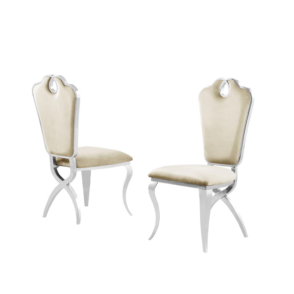 Gernot Cream Velvet with Stainless Steel Dining Chairs, Set of 2. Picture 2
