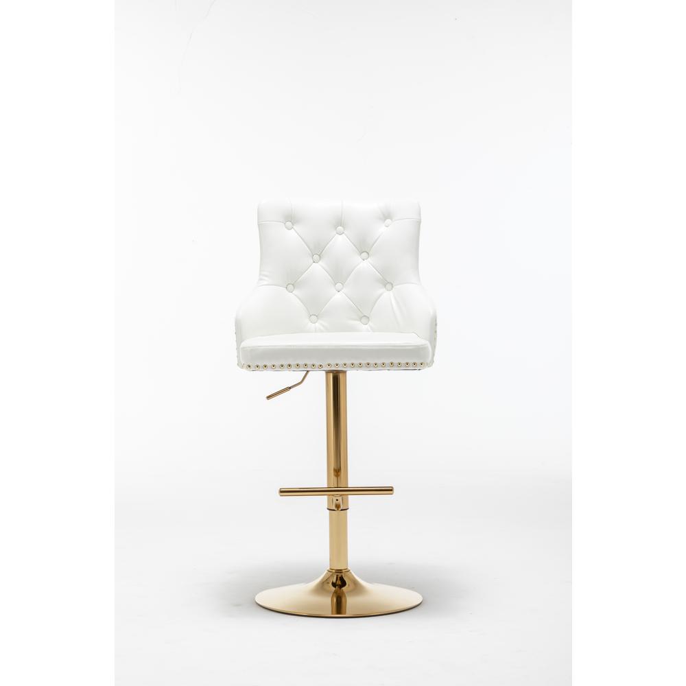 Brightcast 2-piece Velvet Tufted Gold Bar Stools in White. Picture 3
