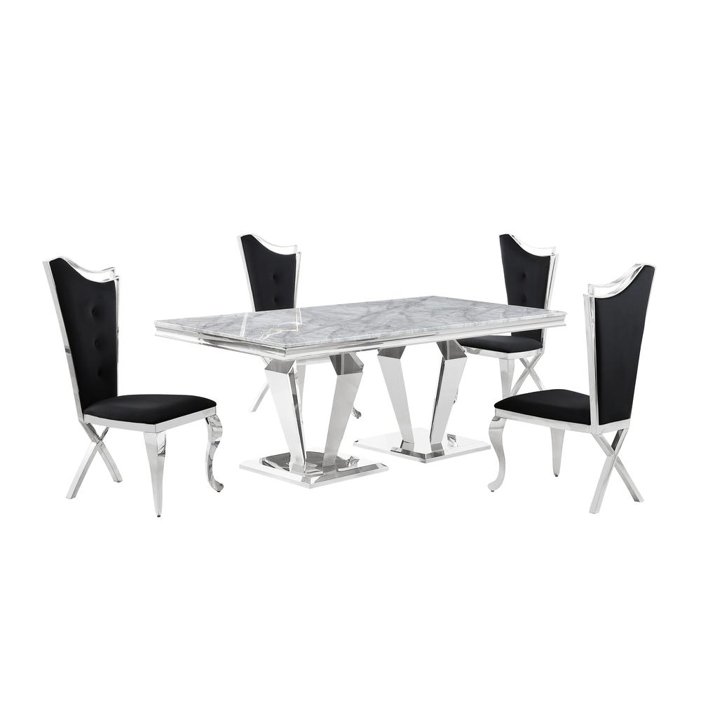Ivane Black with Silver 5-Piece Rectangle Dining Set. Picture 1