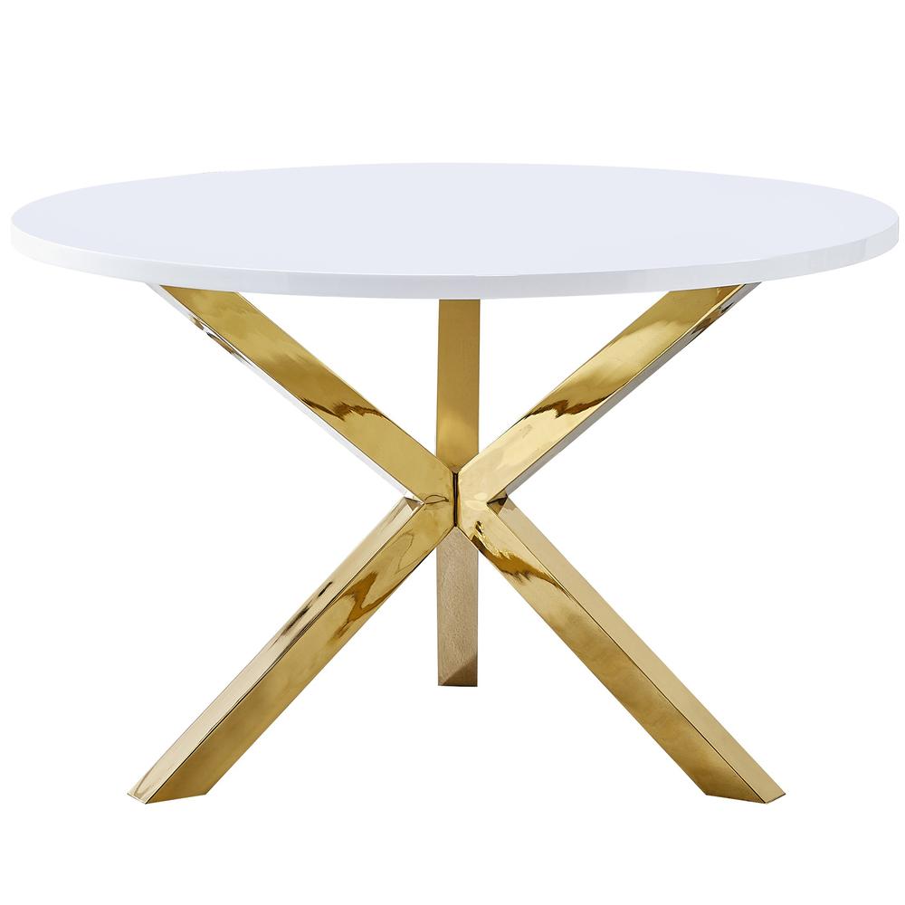 Blanca Round White Dining Table in Gold Stainless Steel(Seats 4). Picture 1