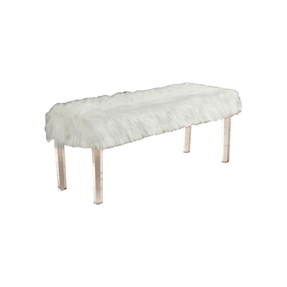 Best Master Furniture Cyrus 48" Wood Accent Bench with Acrylic Legs in White. Picture 1