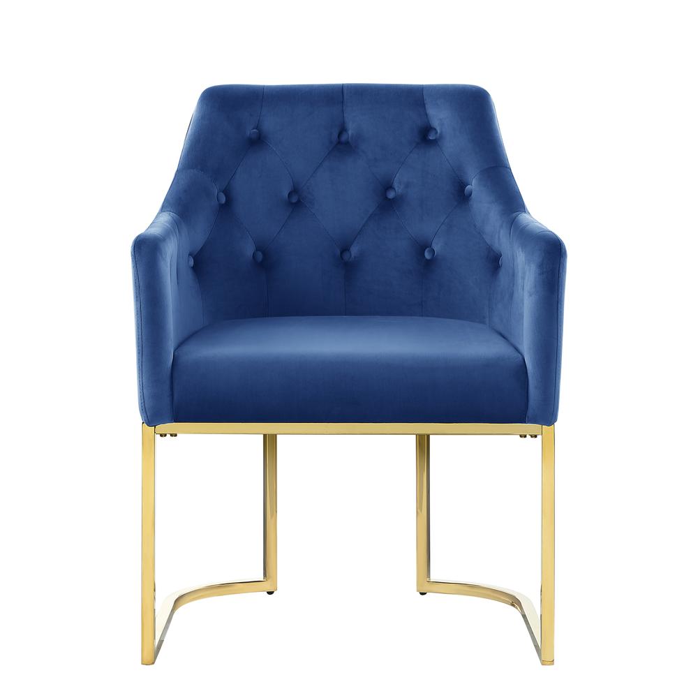 Lana Blue Tufted Velvet Arm Chair in Gold. Picture 1
