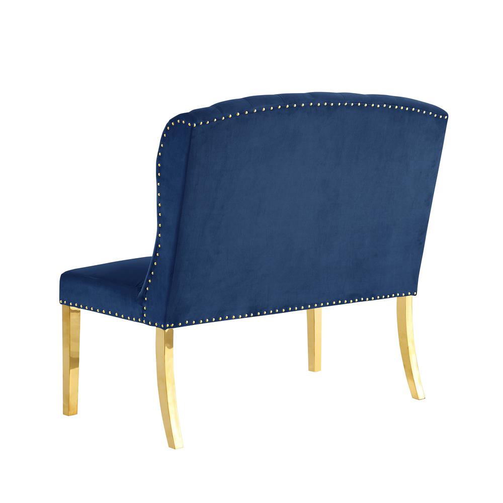 Rohit Blue Dining Bench with Gold Legs. Picture 3