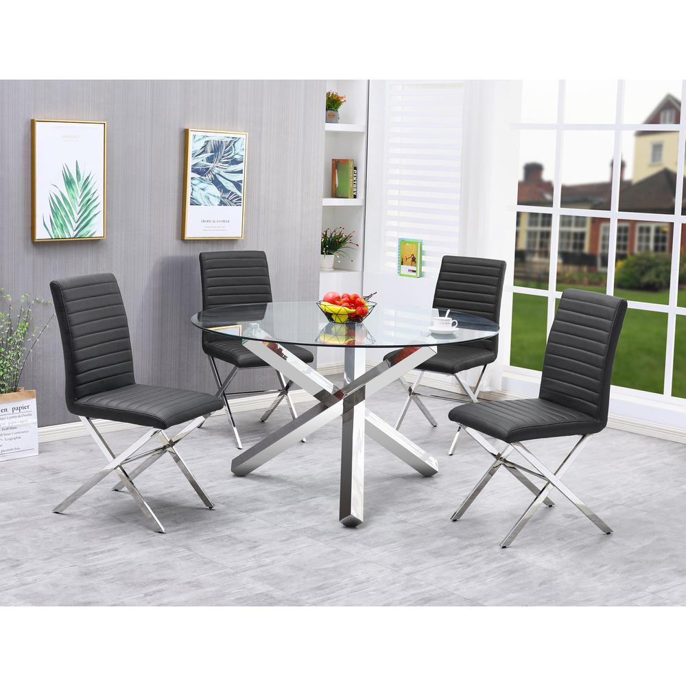 Best Master Furniture Tracy 54" Round Glass Dining Table in Silver. Picture 2