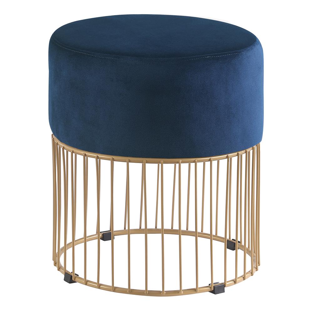 Jerold Blue Velvet with Gold Base Ottoman. Picture 1