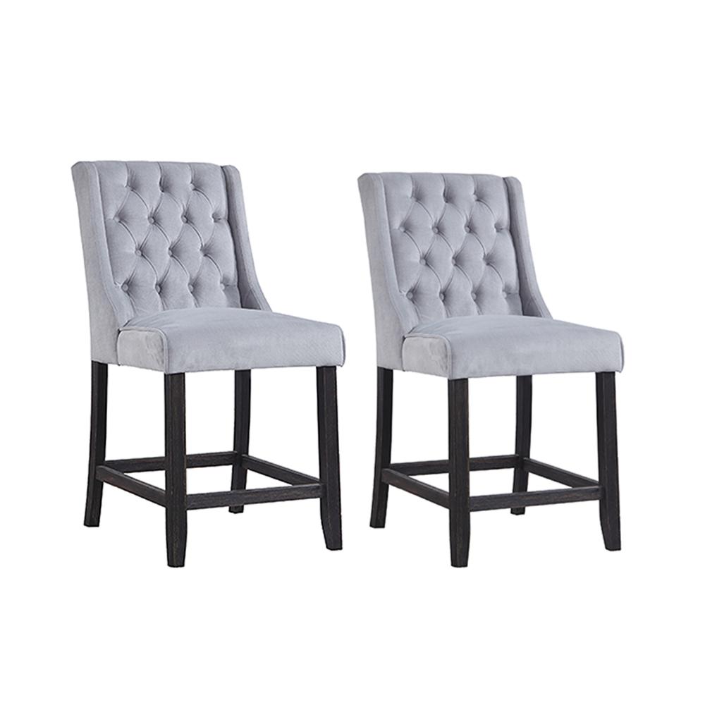 Newport Upholstered Bar Chairs With Tufted Back, Set of 2, Gray. Picture 1