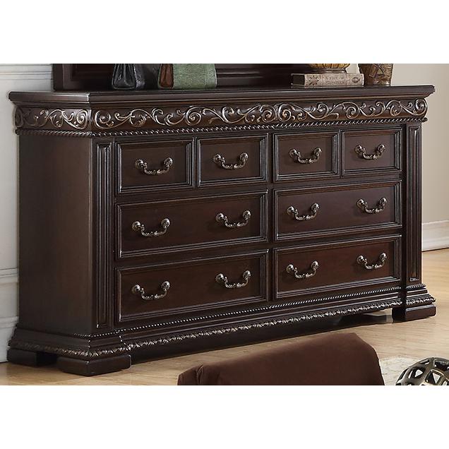 Best Master Furniture Africa 66.5" 8 Drawer Solid Wood Dresser in Dark Cherry. Picture 1