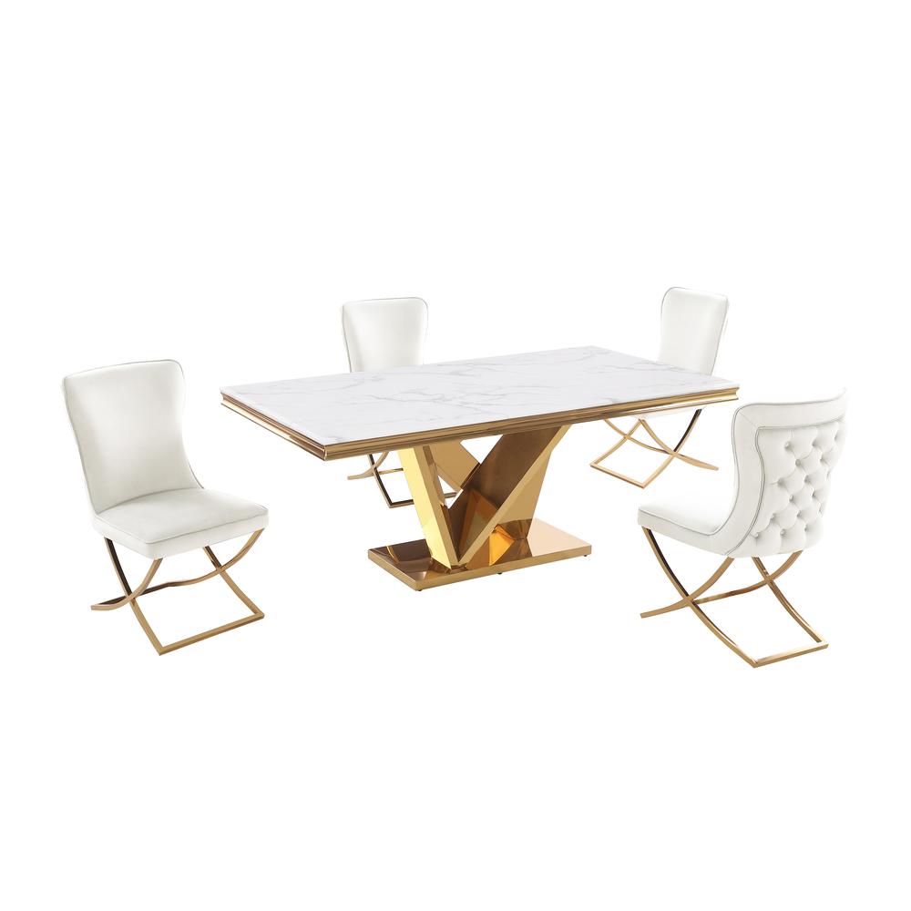 Blythe Beige with Gold 5-Piece Rectangle Dining Set. Picture 1