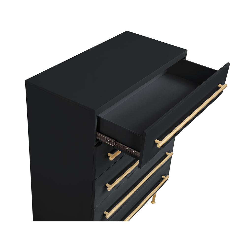 Bellanova Black 5-Drawer Chest with Gold Accents. Picture 2