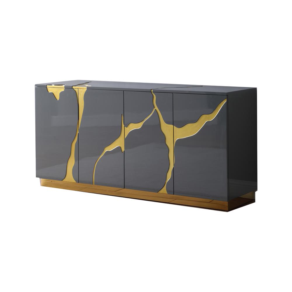 Best Master Furniture Domitianus Wood Sideboard with Gold Accents in Gray. Picture 1