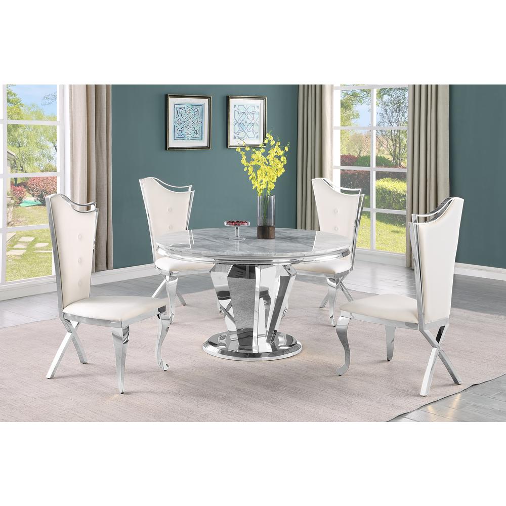 Ivane Cream with Silver 5-Piece Round Dining Set. Picture 5