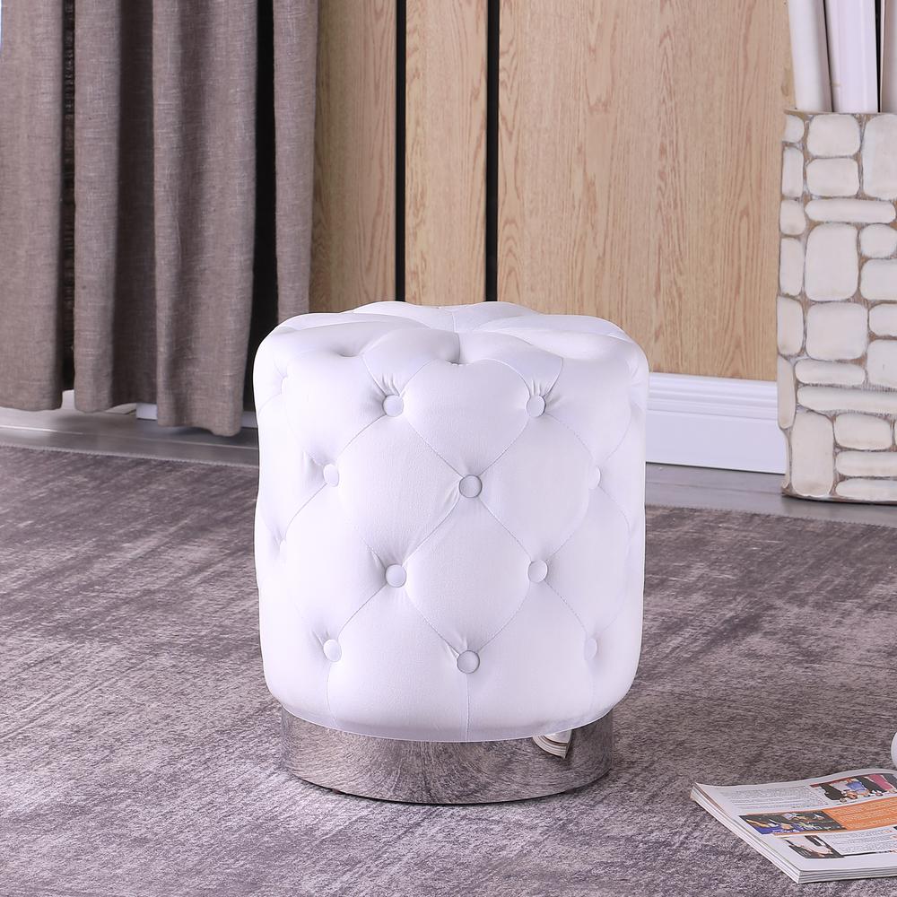 Jacobson Tufted Velvet White Accent Ottoman. Picture 1