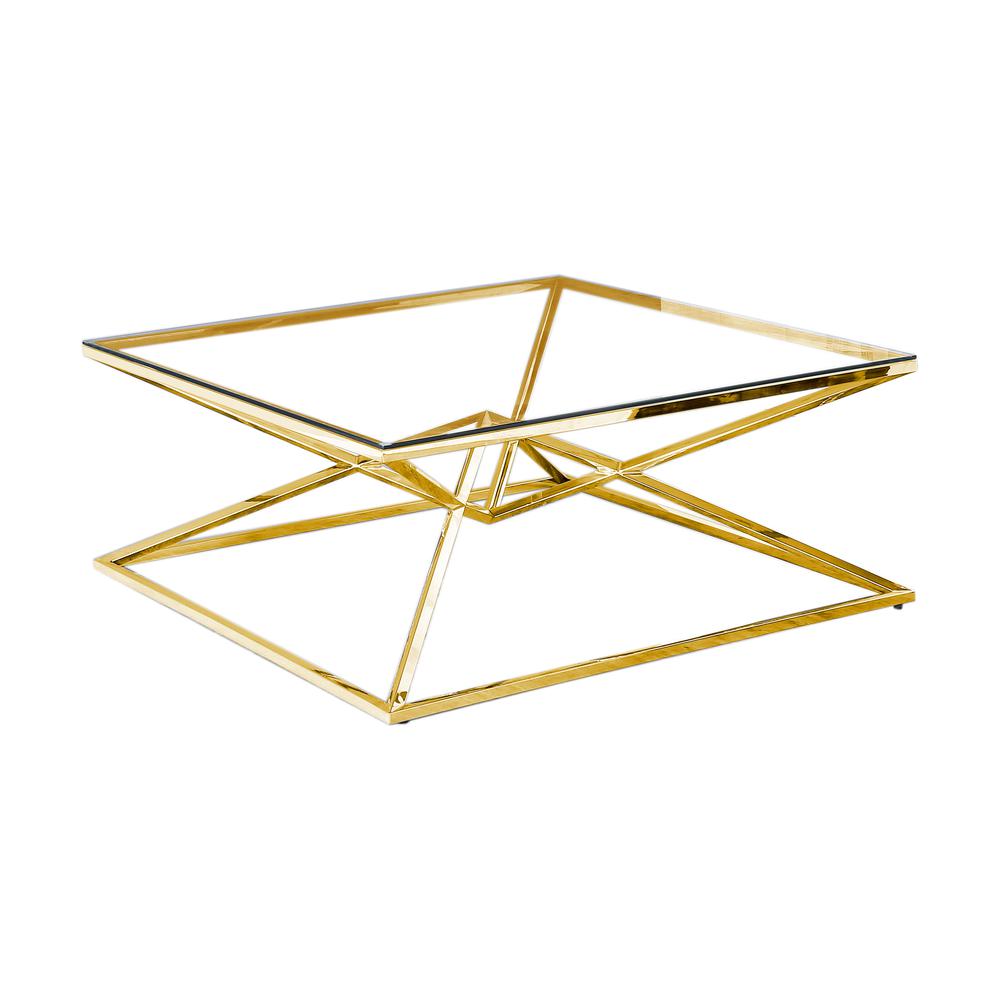 Best Master Furniture 39" Modern Tempered Glass Coffee Table in Gold Plated. Picture 1