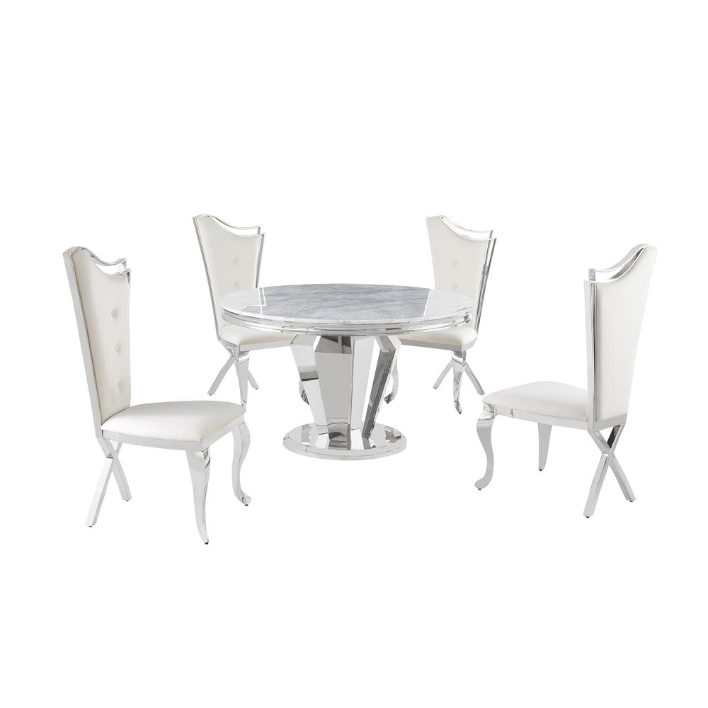 Ivane Cream with Silver 5-Piece Round Dining Set. Picture 1