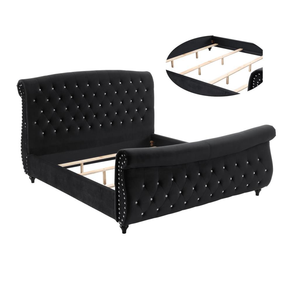 Best Master Furniture Jennifer Tufted Fabric Queen Platform Bed in Black. Picture 2
