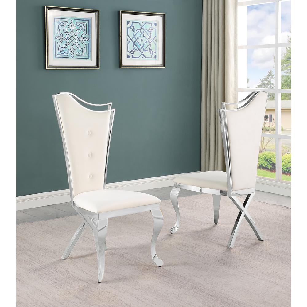 Ivane Cream Velvet with Silver Dining Chairs, Set of 2. Picture 2