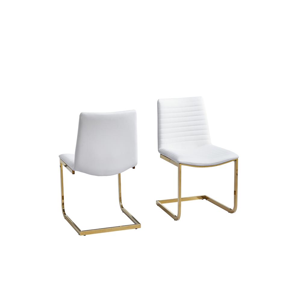 Blanca White Faux Leather Gold Dining Chair (Set of 2). Picture 1