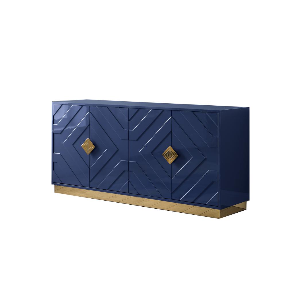 Best Master Furniture Babatunde 65" Wood Sideboard with Gold Accents in Navy. Picture 1