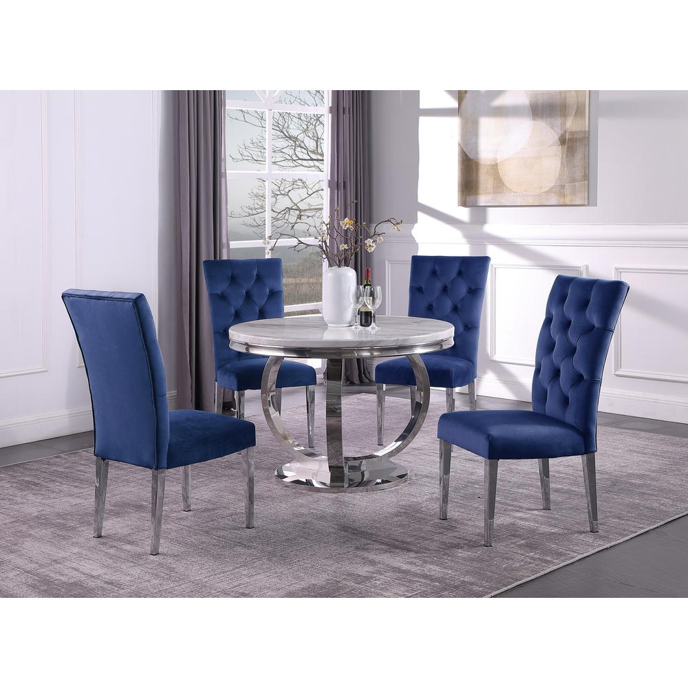Layla 5-piece Modern Faux Marble Round Dining Set in Blue. Picture 1