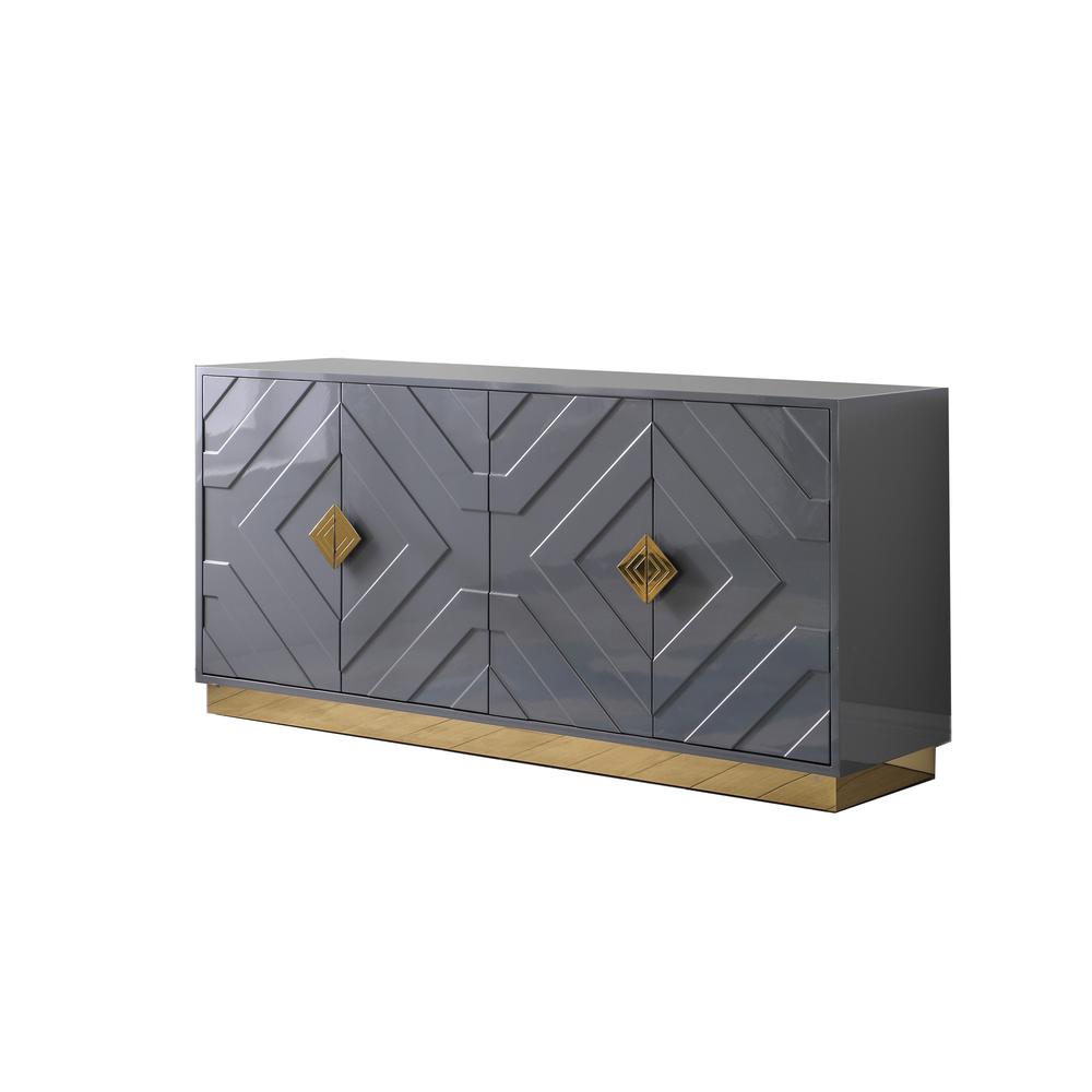 Best Master Furniture Babatunde 65" Wood Sideboard with Gold Accents in Gray. Picture 1
