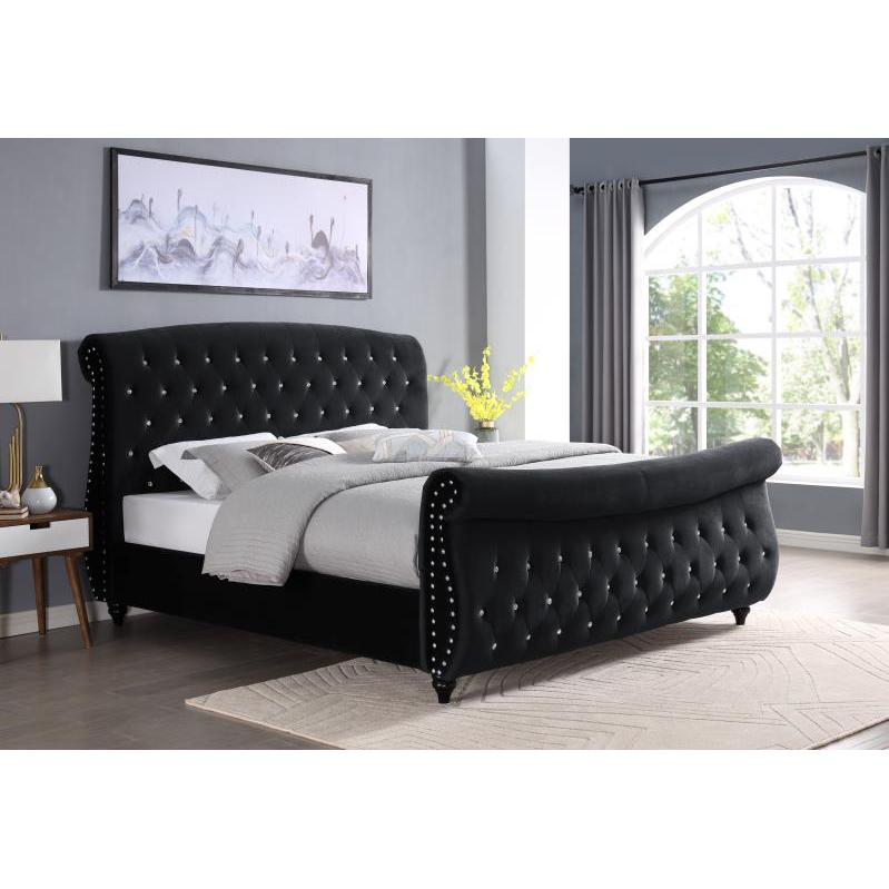 Best Master Furniture Jennifer Tufted Fabric Queen Platform Bed in Black. Picture 3