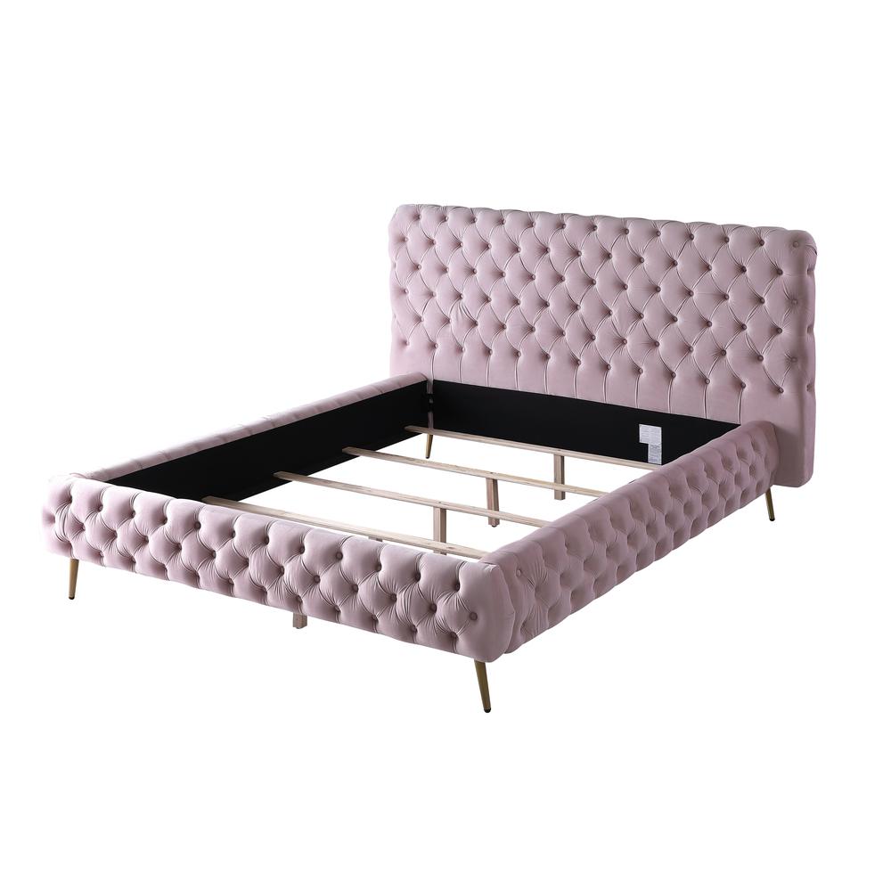 Demeter Velvet Platform King Bed in Pink. Picture 1