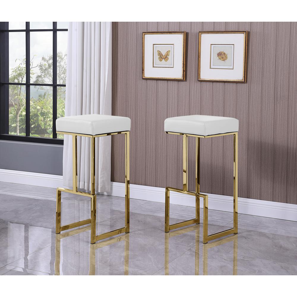 Dorrington Faux Leather Backless Bar Stool in White/Gold (Set of 2). Picture 2