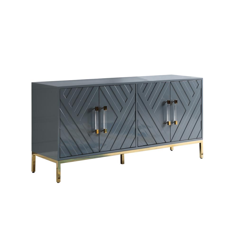 Best Master Furniture Junior 64" Transitional Wood Sideboard in Gray/Gold Plated. Picture 1