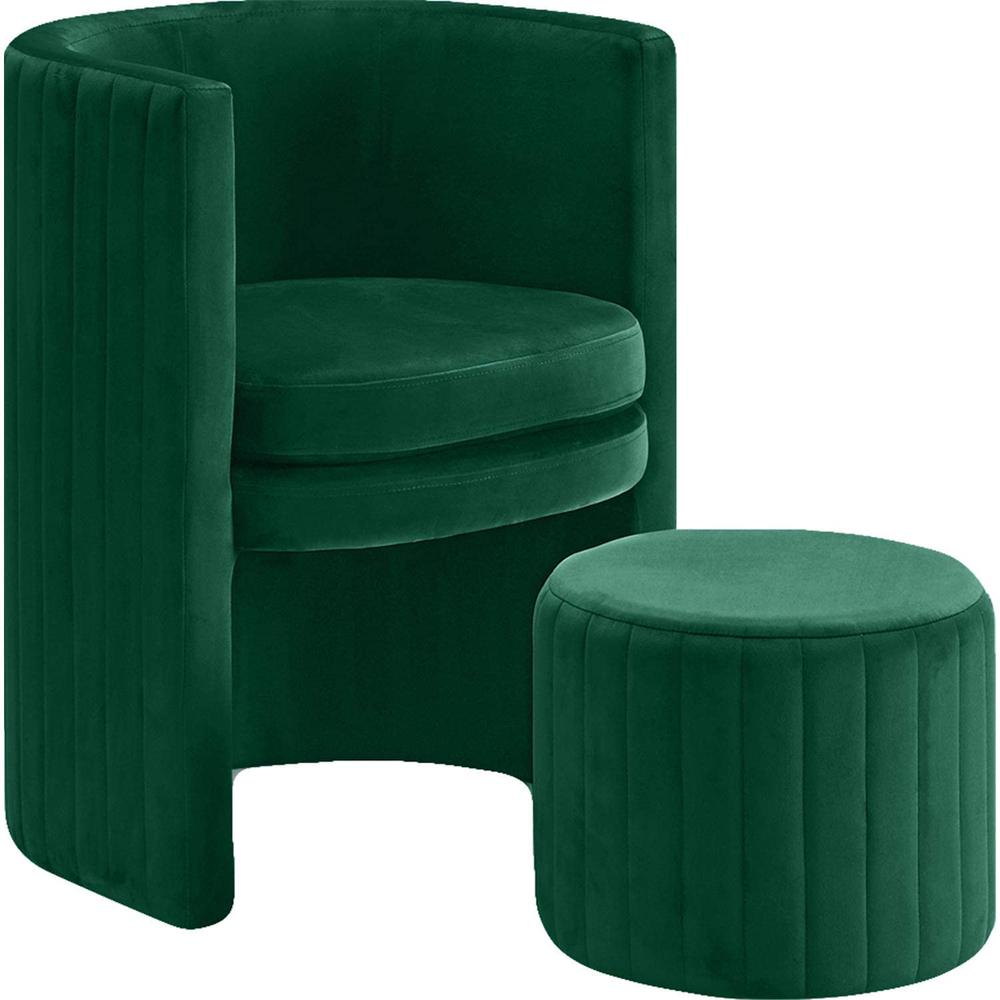 Best Master Seager Green Velvet Round Arm Chair with Ottoman. Picture 2