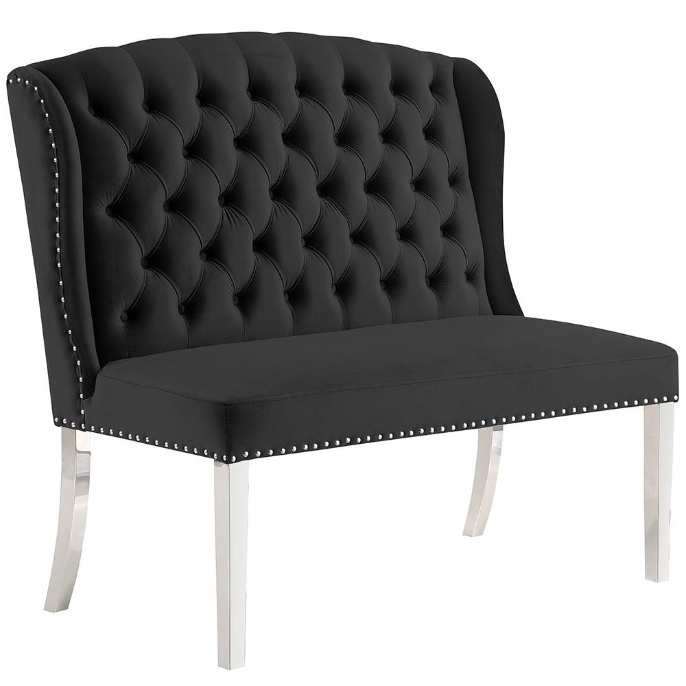 Rohit Black Dining Bench with Chrome Legs. Picture 1