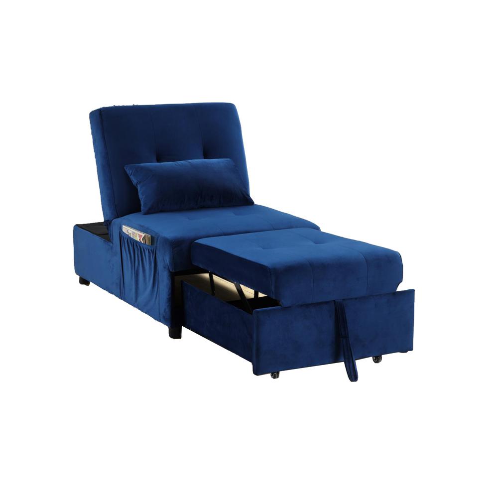 Bayani 72" Velvet Adjustable Sleeper Lounge Chaise, Blue. Picture 1