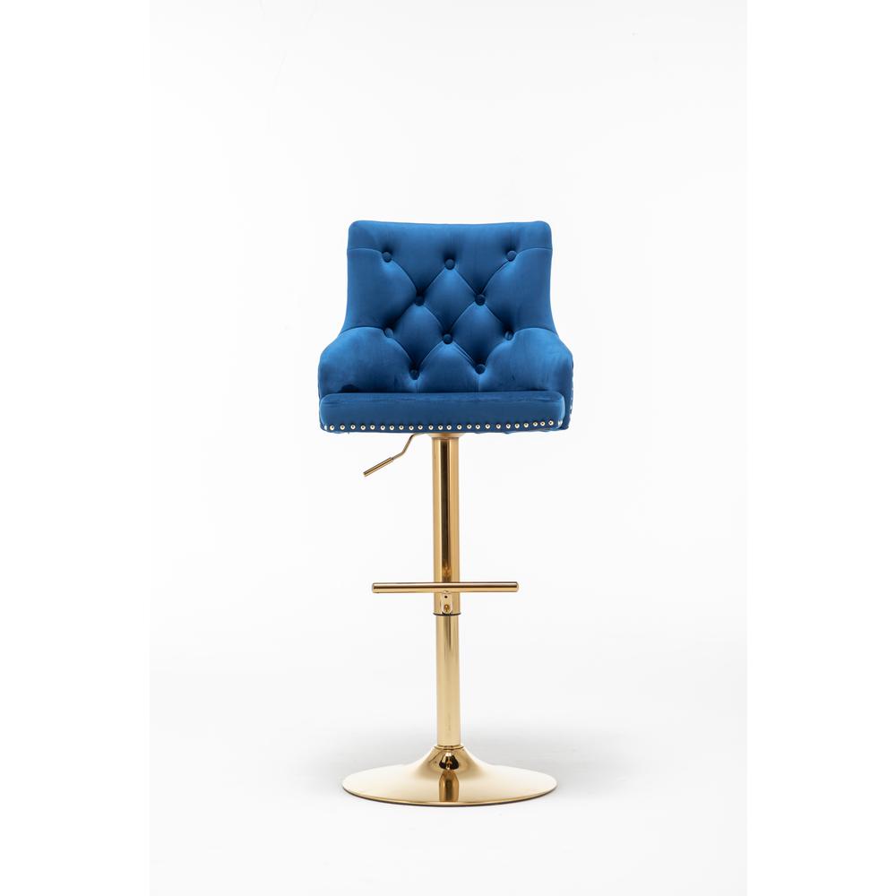 Brightcast 2-piece Velvet Tufted Gold Bar Stools in Blue. Picture 5